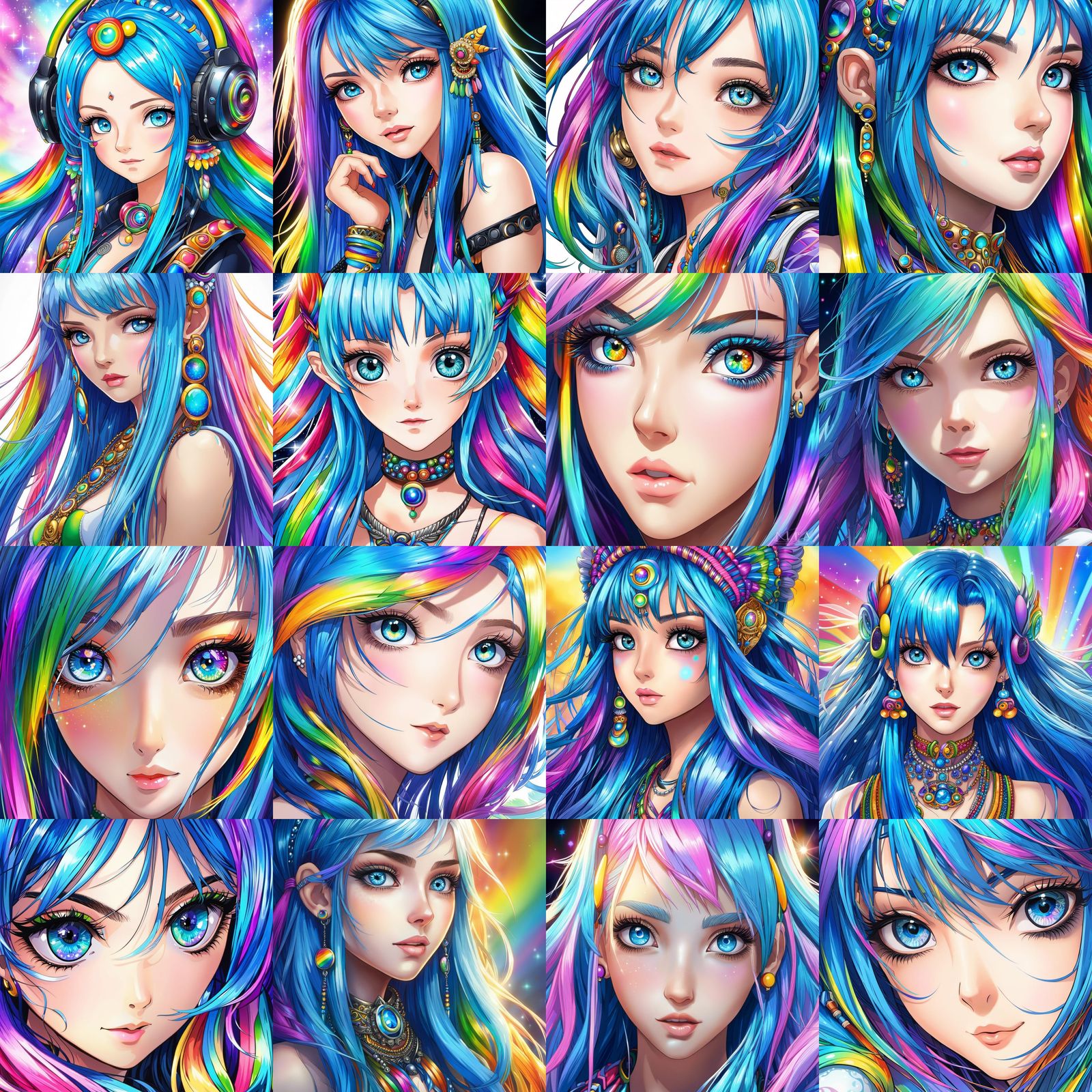 Anime Raver Girl Portrait with Rainbow Eyes