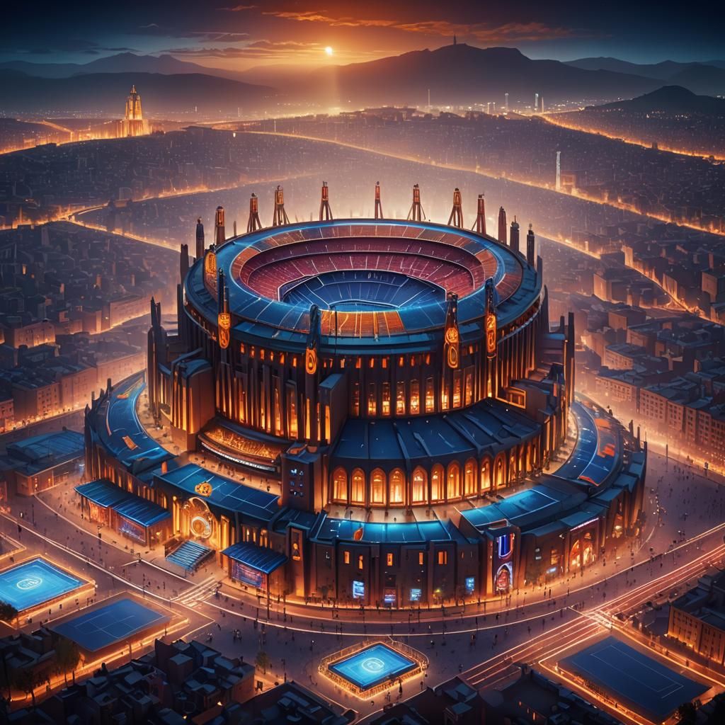 Barcelona Stadium with Moroccan Architecture in Fantasy Styl...
