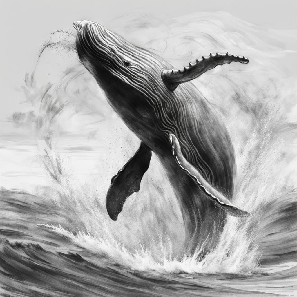 Breaching Whale in Bold Gestural Pencil Strokes