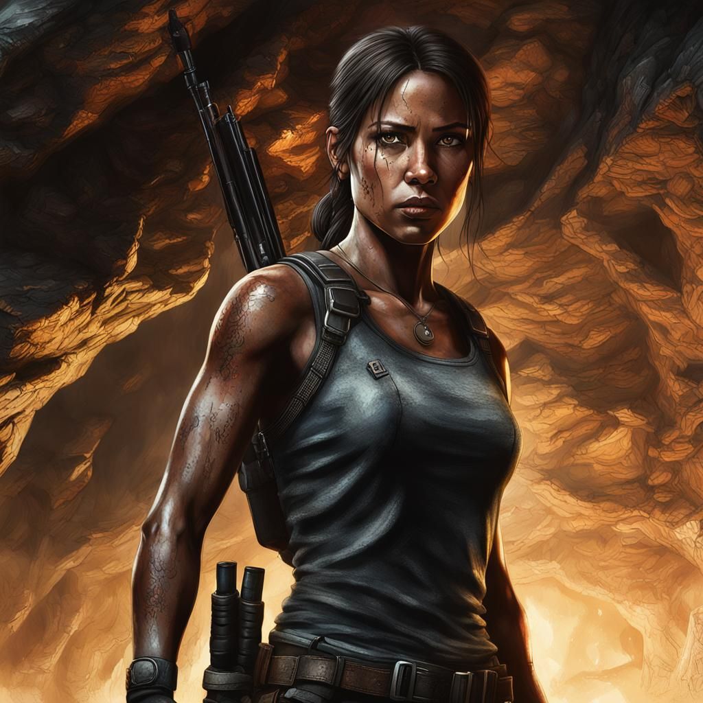 Hyperrealistic Lara Croft Concept Art in Cave