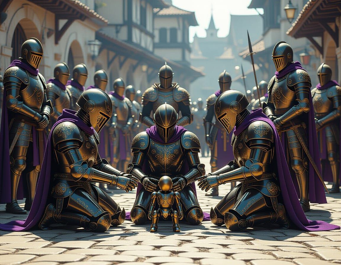 Robots Assemble Small Bot as Knights Watch in Dark Fantasy