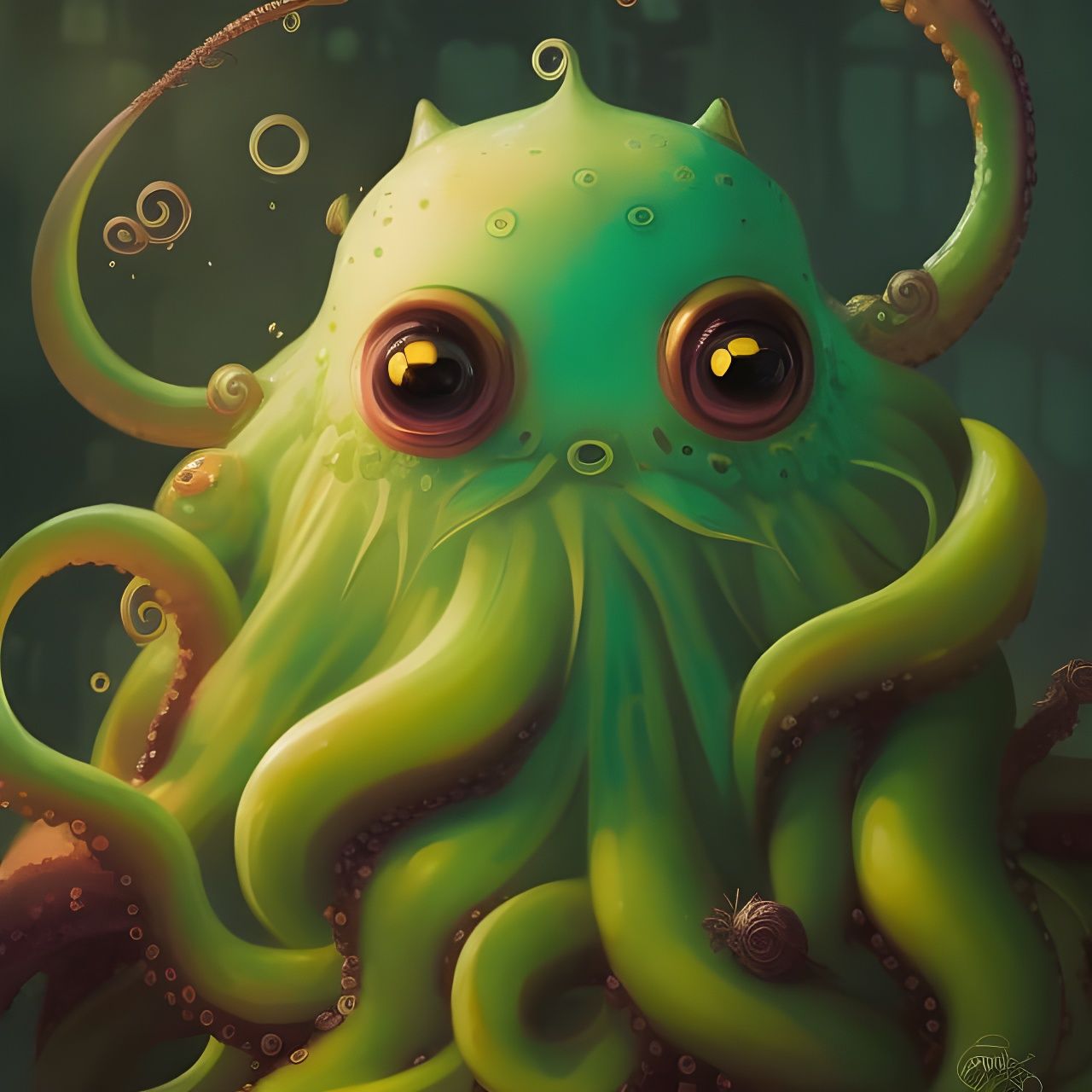 Cute Chubby Cthulhu with Big Eyes