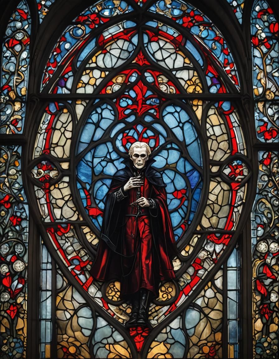 Gothic Vampire Stained Glass Window with Bokeh