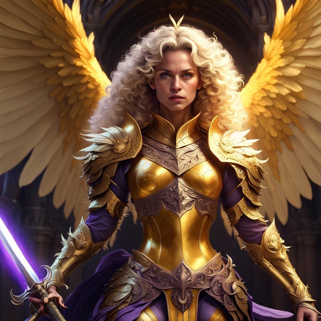 Blond Queen in Yellow Armor with Gold Wings