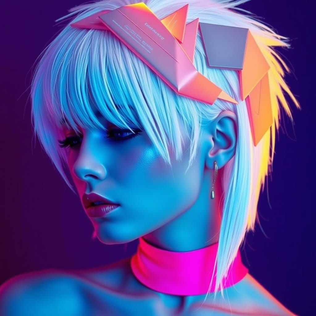 Futuristic Geometric Hairstyle in Synthwave Colors
