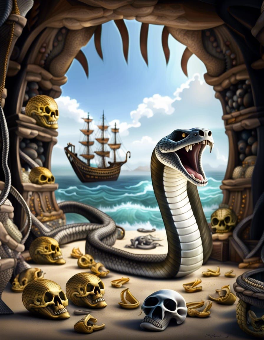 Photorealistic Cobra Snake in Treasure Cave