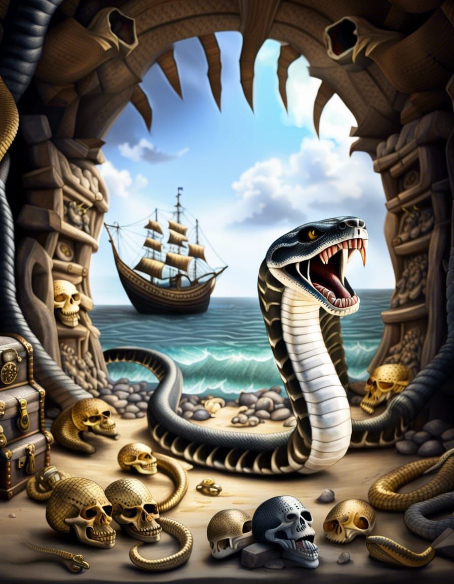 Cobra Snake in Pirate Cave: Photorealistic Image
