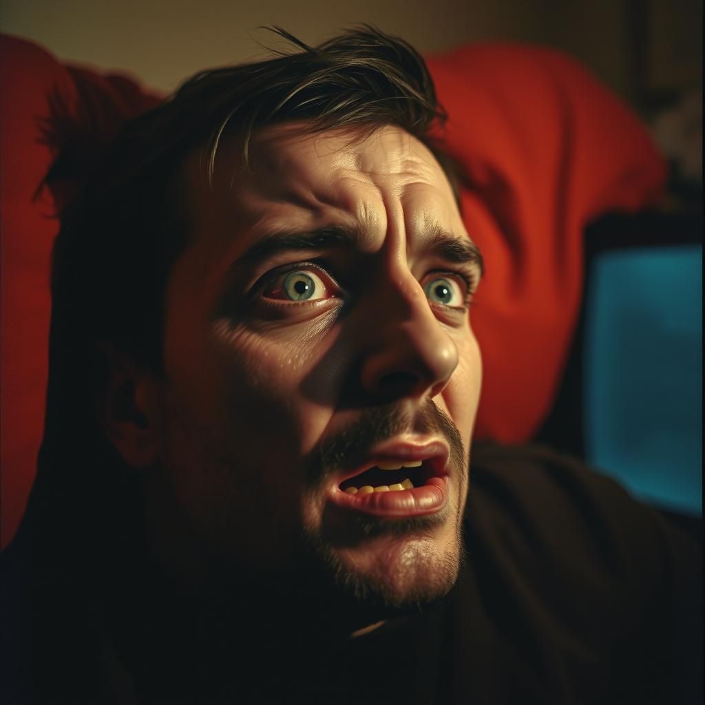 Terrified Man Awakens from Nightmare: 80s Horror