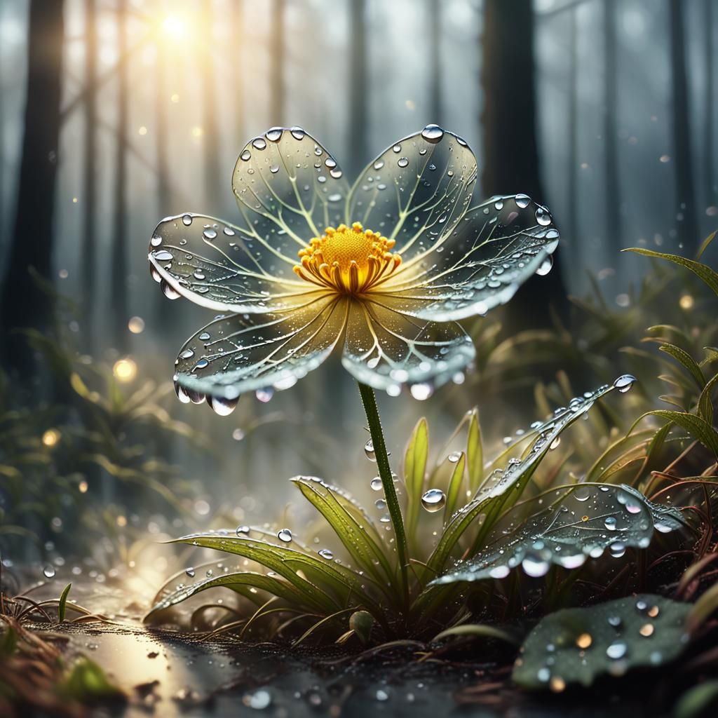 Fantasy Forest Flower in Morning Dew