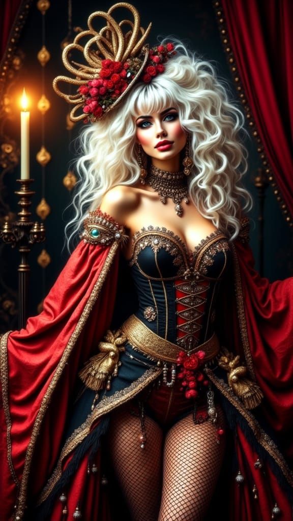 Fantasy Queen in Rococo Style with Jewels and Snakes