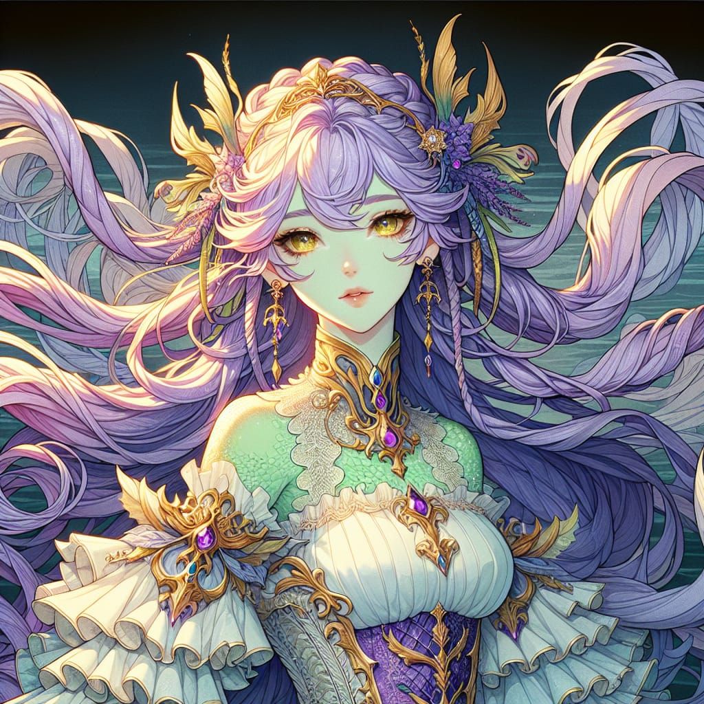 Young Female Triton in Cel-Shaded Anime Style