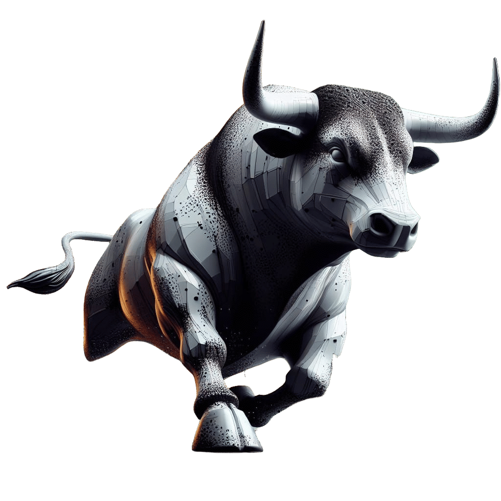 3D Stock Market Bull in Black and White
