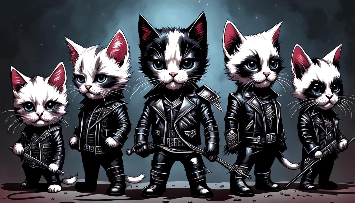 Kittens in Black Metal Band Comic Art