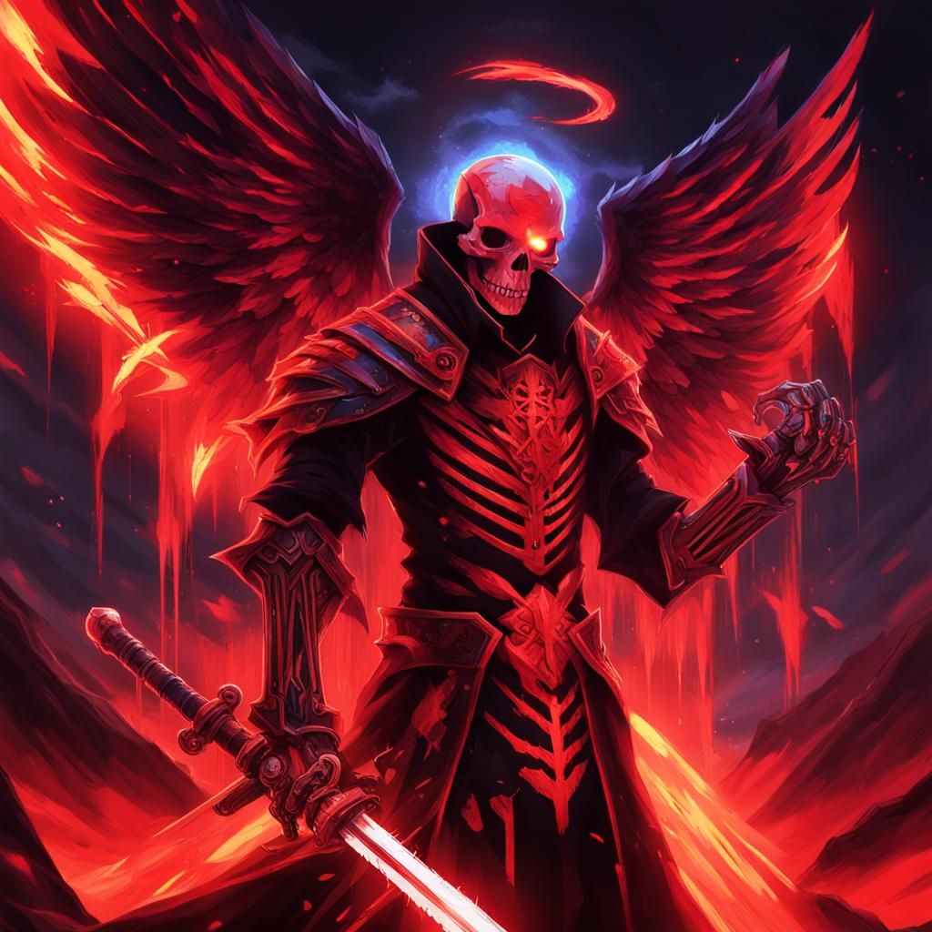 Epic Anime Skeleton Warrior with Flame Wings
