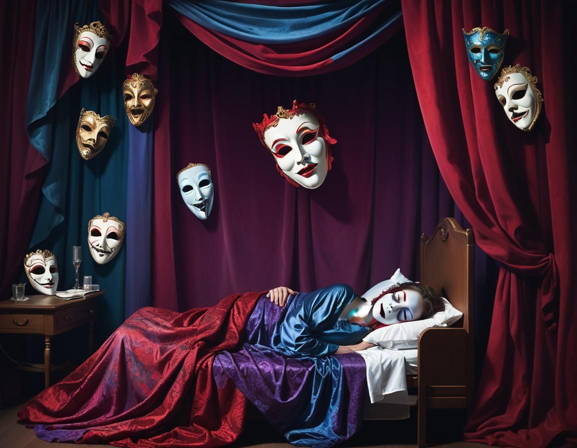 Surreal Theater Stage with Sleeping Woman