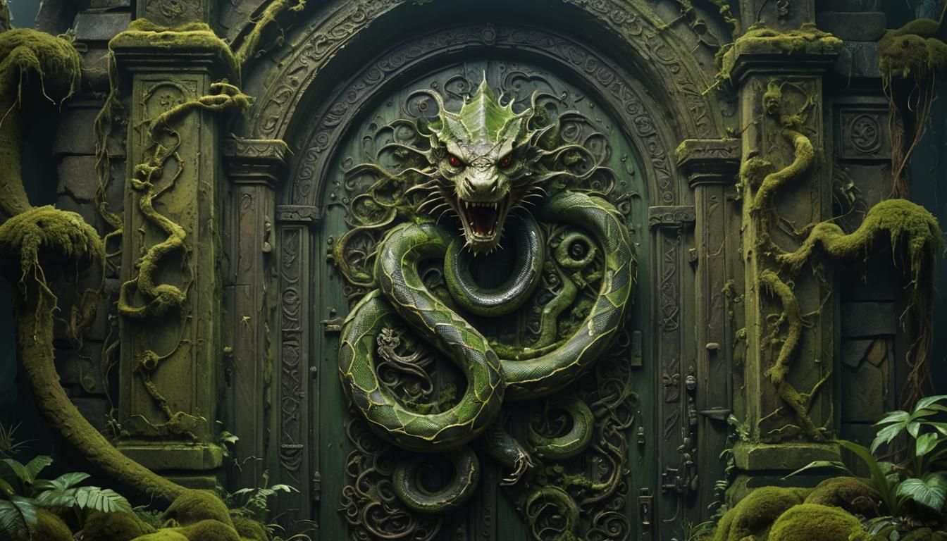 Python Guardian of Royal Doors in Dark Fantasy Art