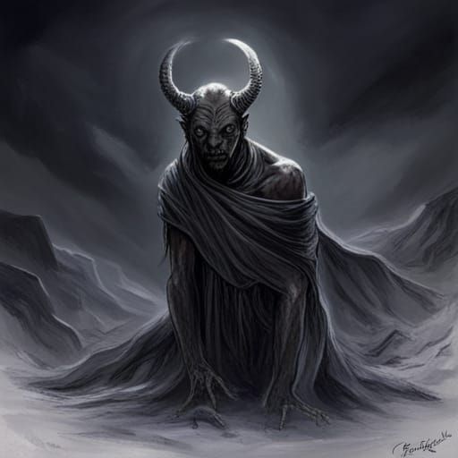 Horrific Gray-Skinned Demon with Horns