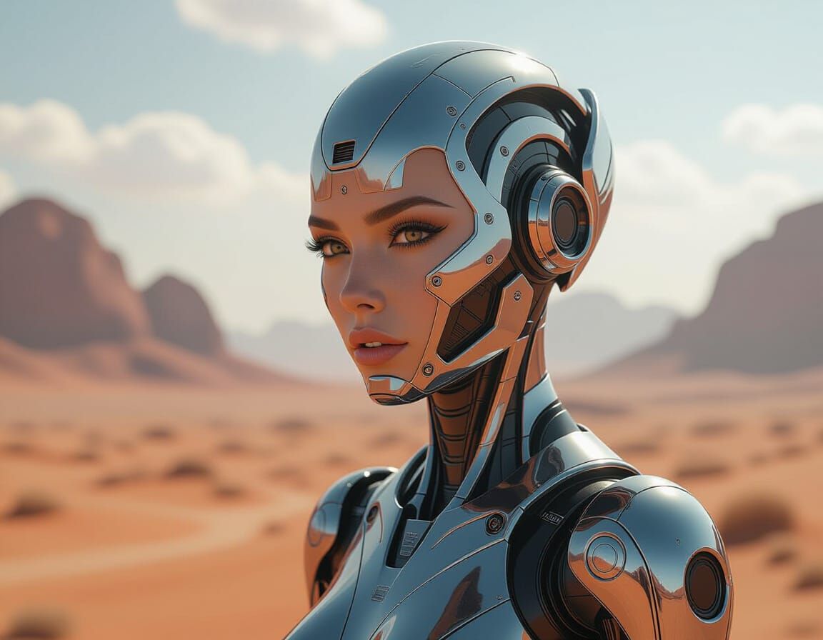 Cyborg Explorer in Digital Hyperrealism Style