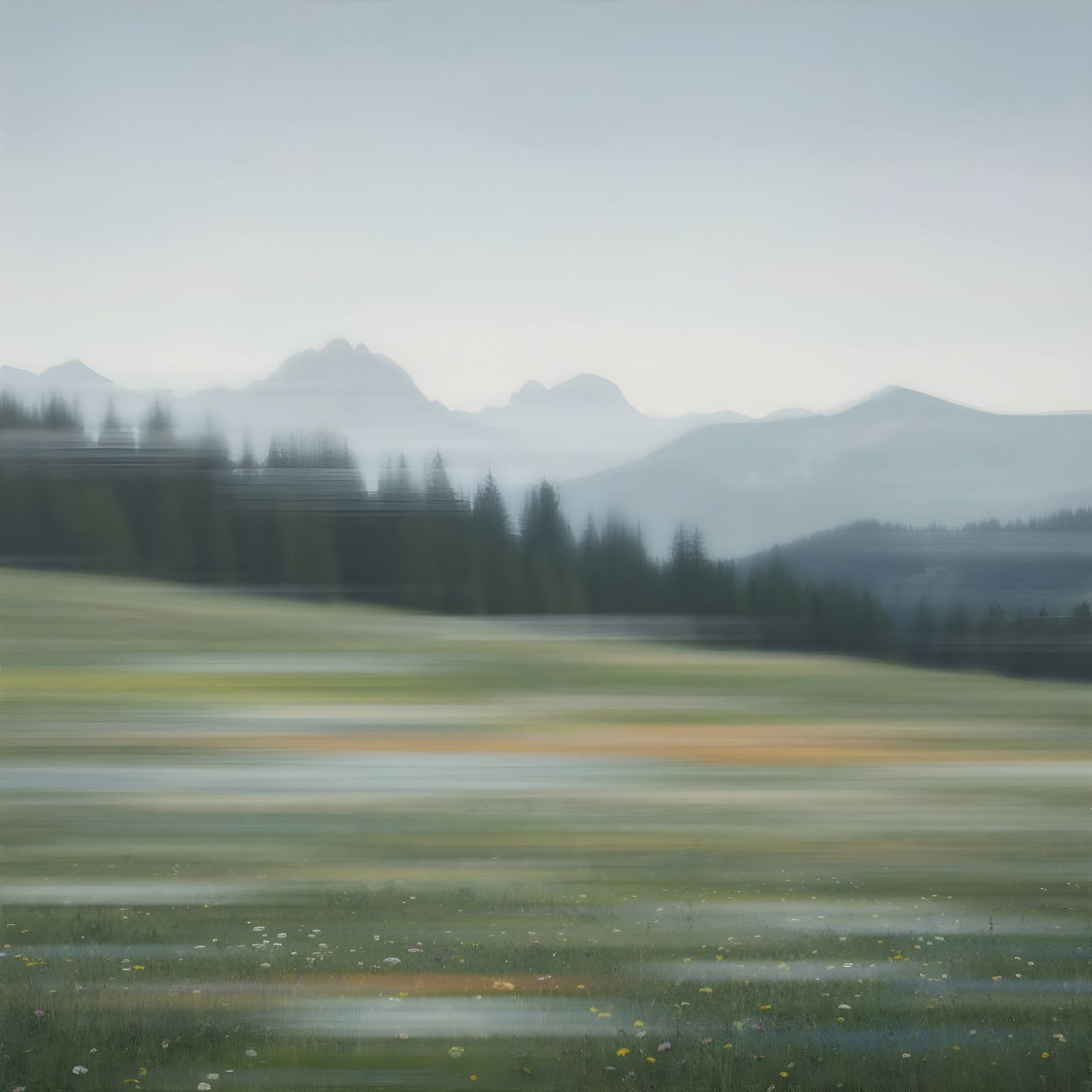 Alpine Meadow Landscape in Gerhard Richter Blur Style
