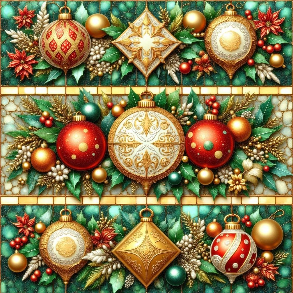 Whimsical Winter Mosaic with Vintage Christmas Baubles