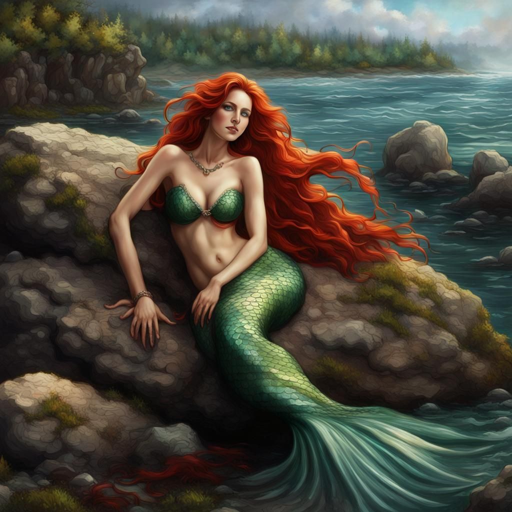 Mermaid sunning herself on a rock