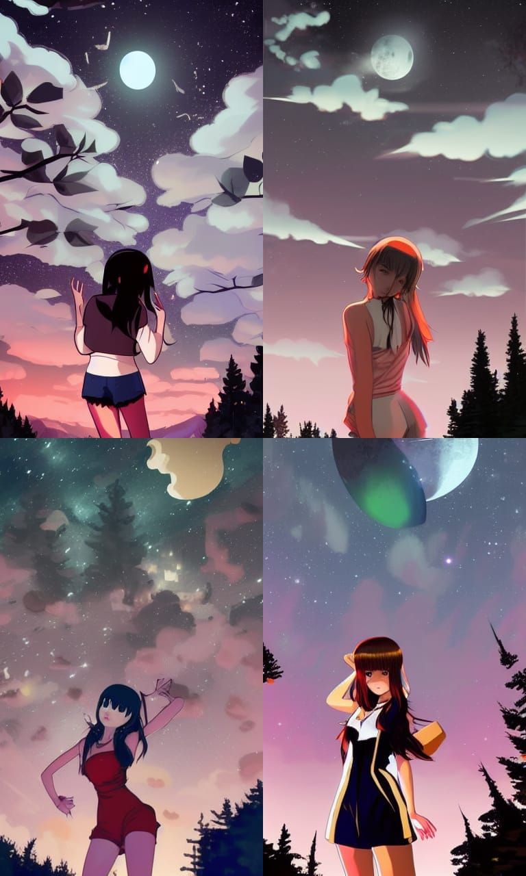 Anime Girl Watches Spaceship Crash in Forest