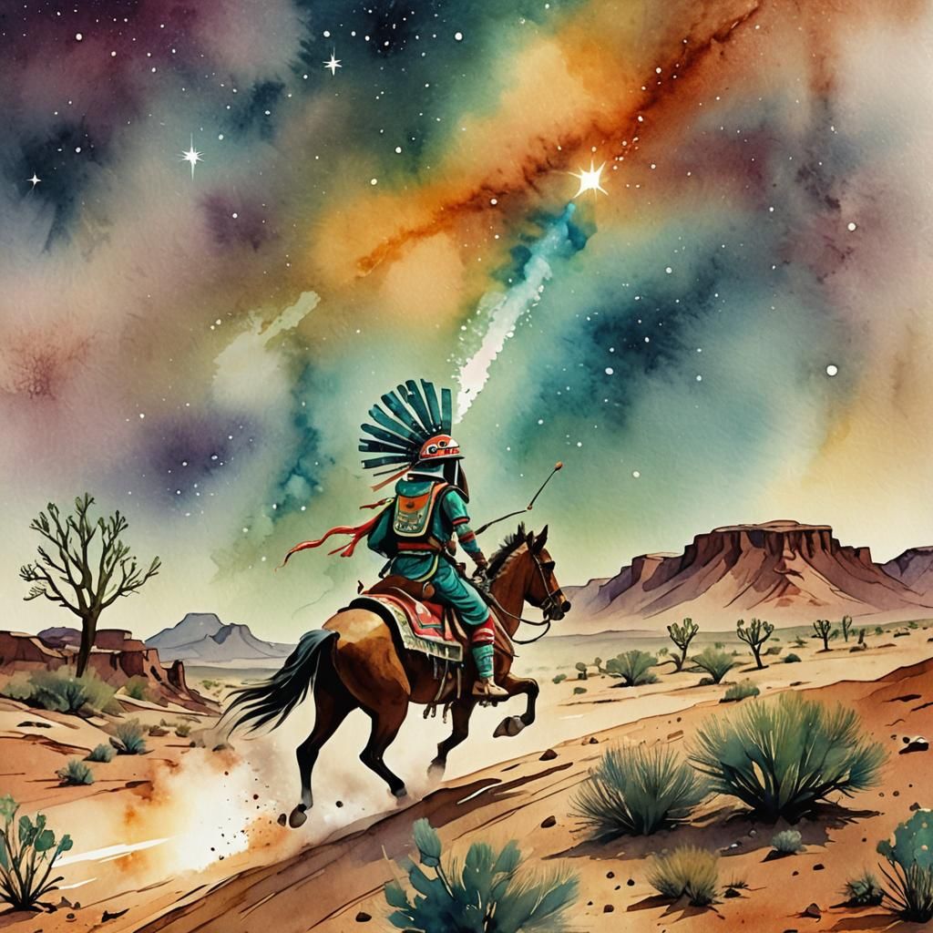 Star Kachina on Comet Trail: Watercolor Art