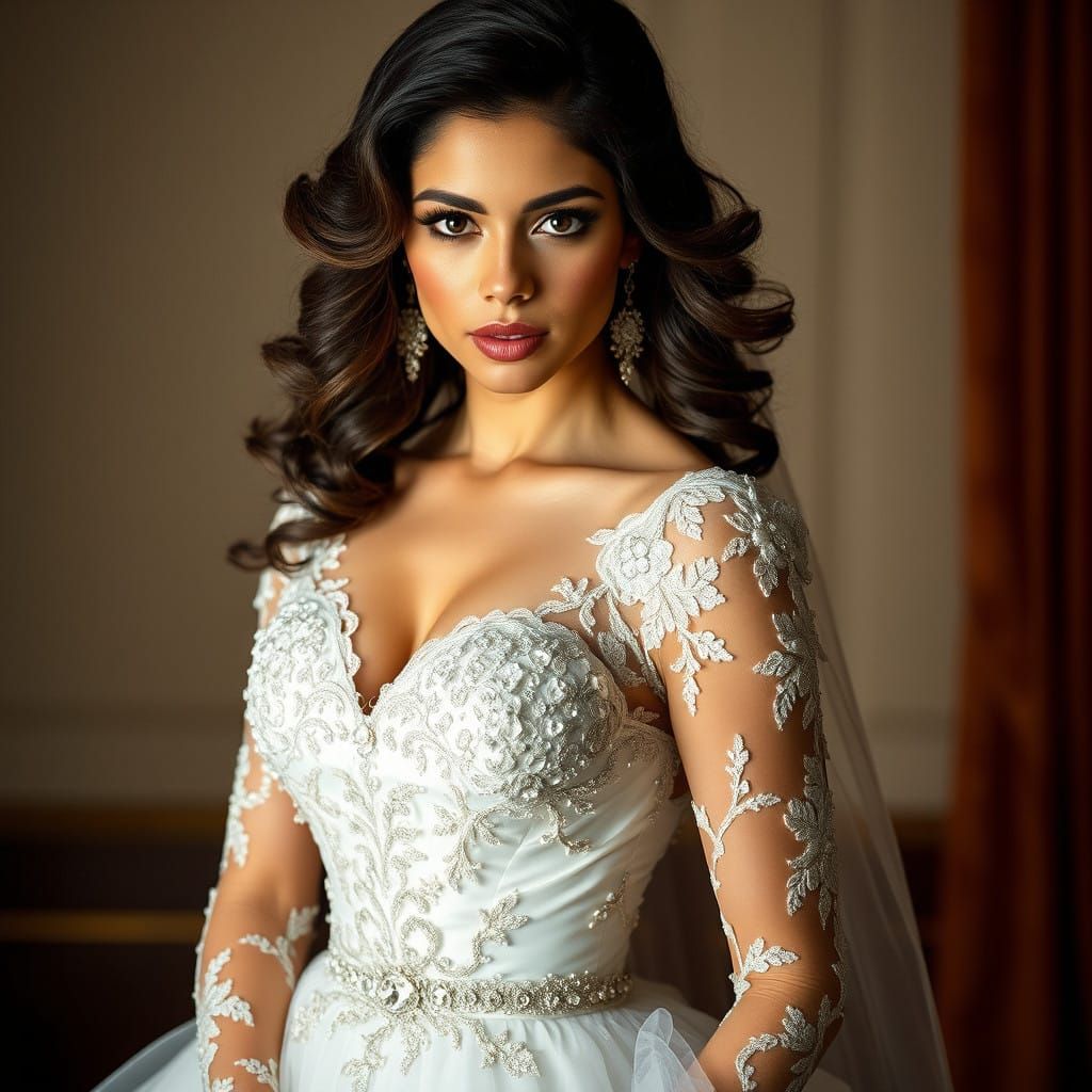 Ethereal 1980s Wedding Bride in Sequined Lace Gown