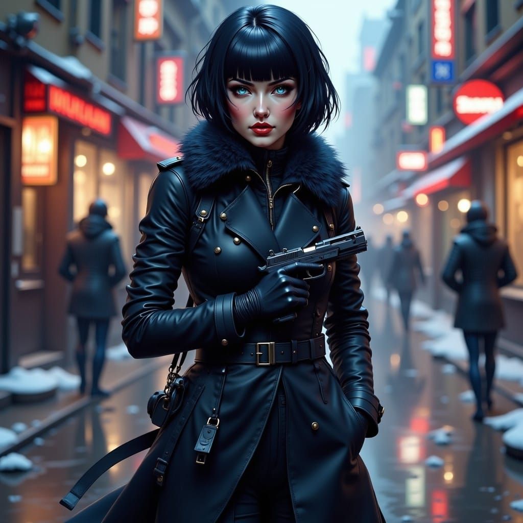 Cold War Anime Woman in Snowy City