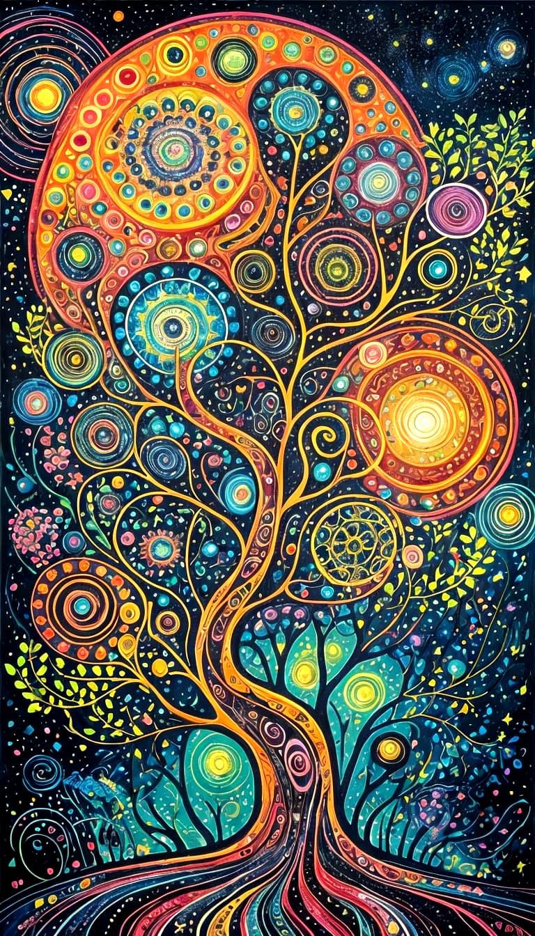 Cosmic Tree of Life in an Expressionist Style