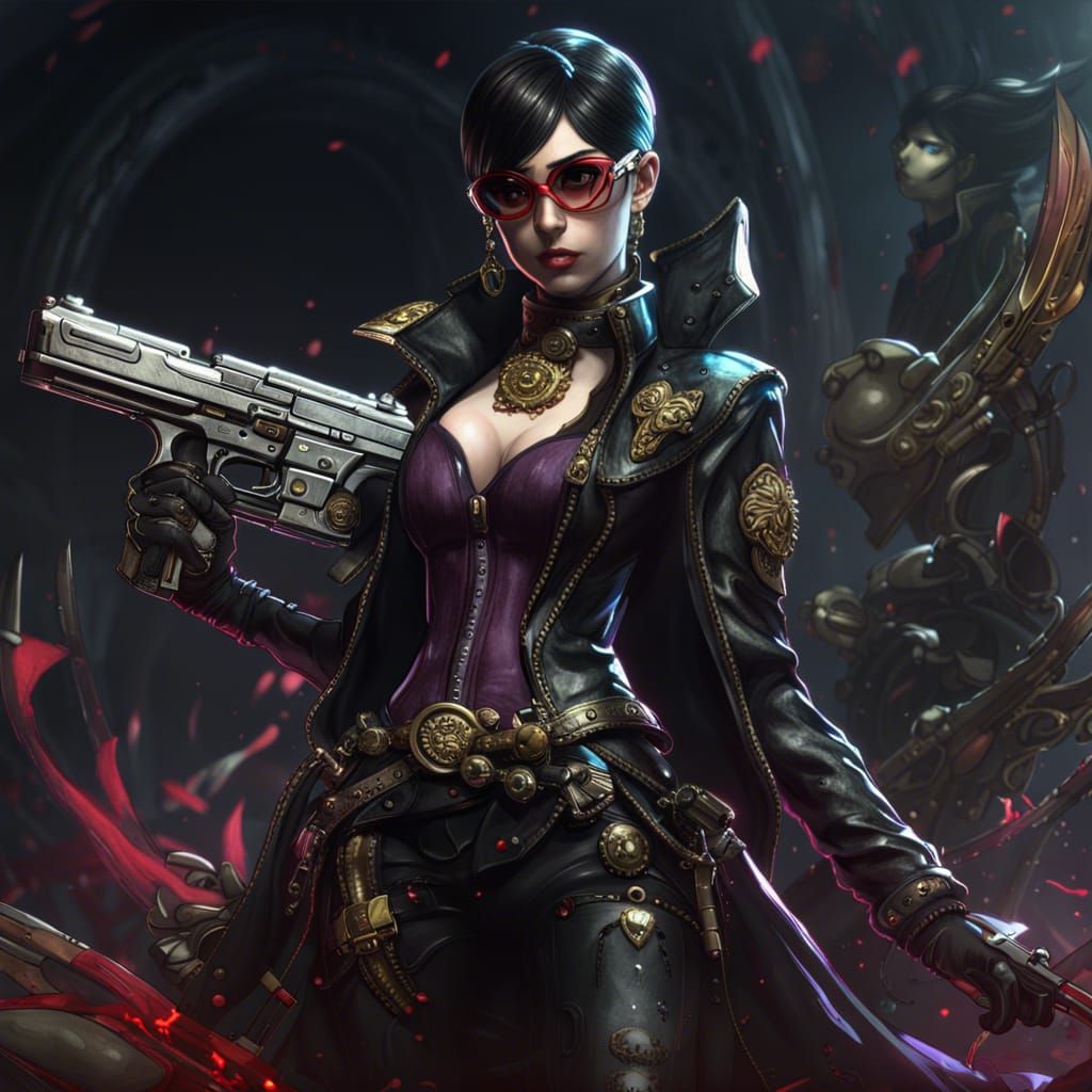 Dark Fantasy Gunslinger in Art Nouveau Style