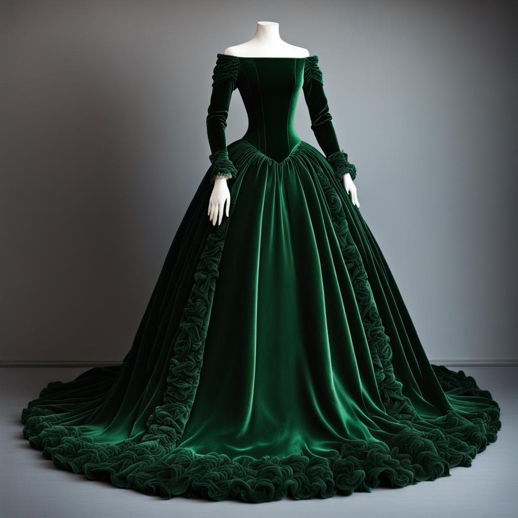 Rococo Green Velvet Princess Dress on Form