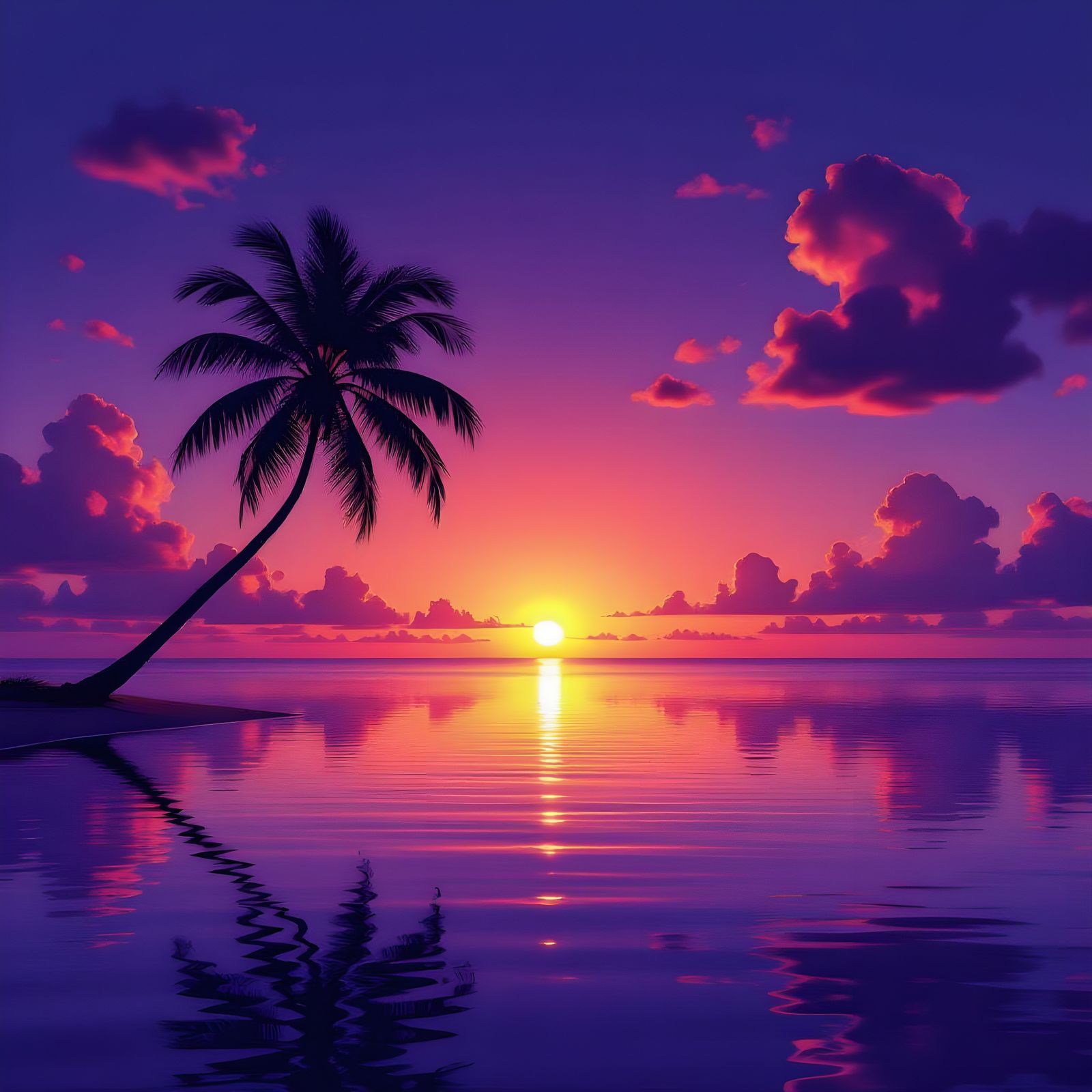 Photorealistic Tropical Sunset Digital Painting