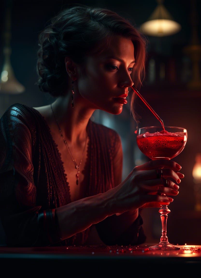 Woman Drinks Blood in Dramatic Digital Painting