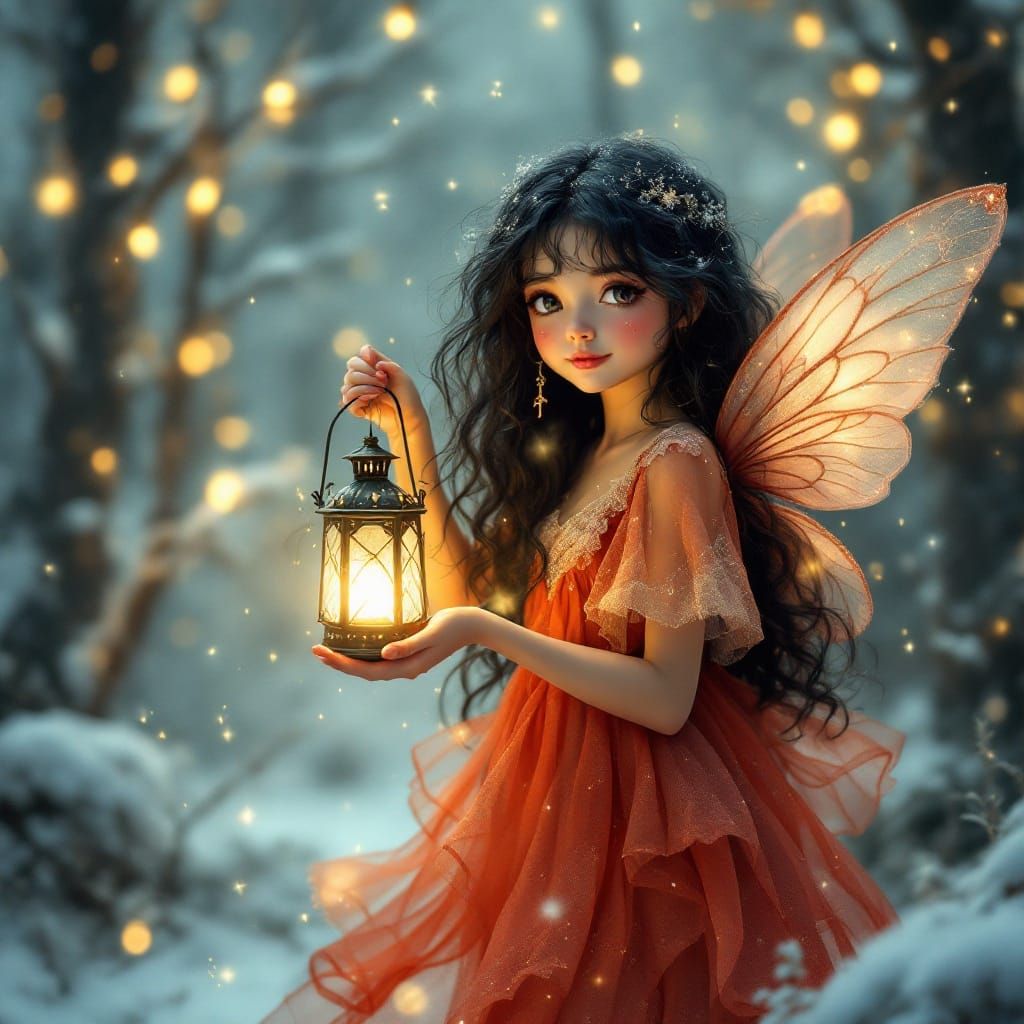 Whimsical Fairy in Dreamy Winter Forest