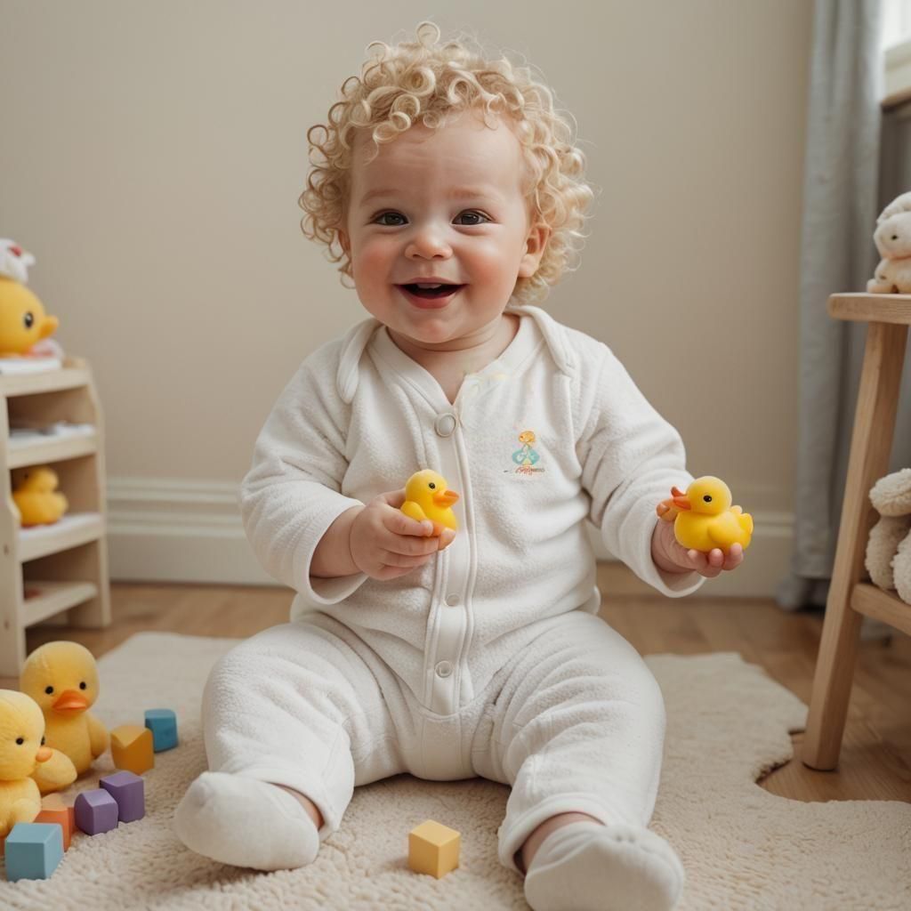 Smiling Baby Boy with Duck, Documentary Style