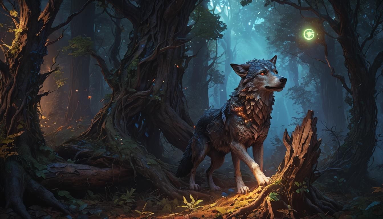 Mystical Wolf in Dreamlike Forest: Fantasy Art