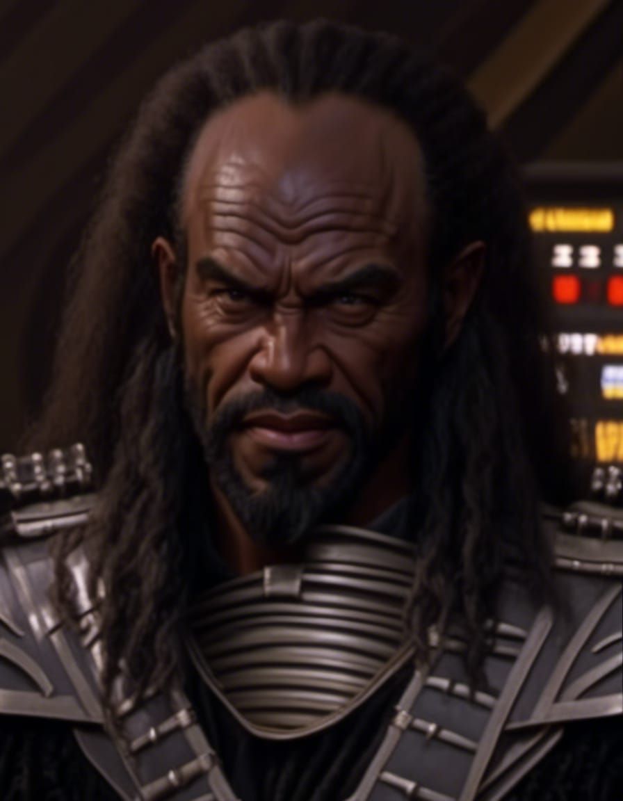 Klingon Officer in Warrior Armor on Starship Bridge