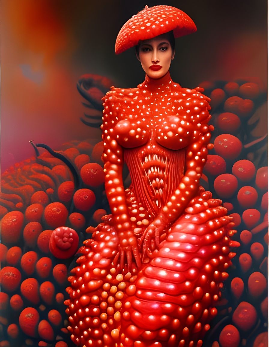 Parasitic Rafflesia Woman Portrait in Body Horror Style