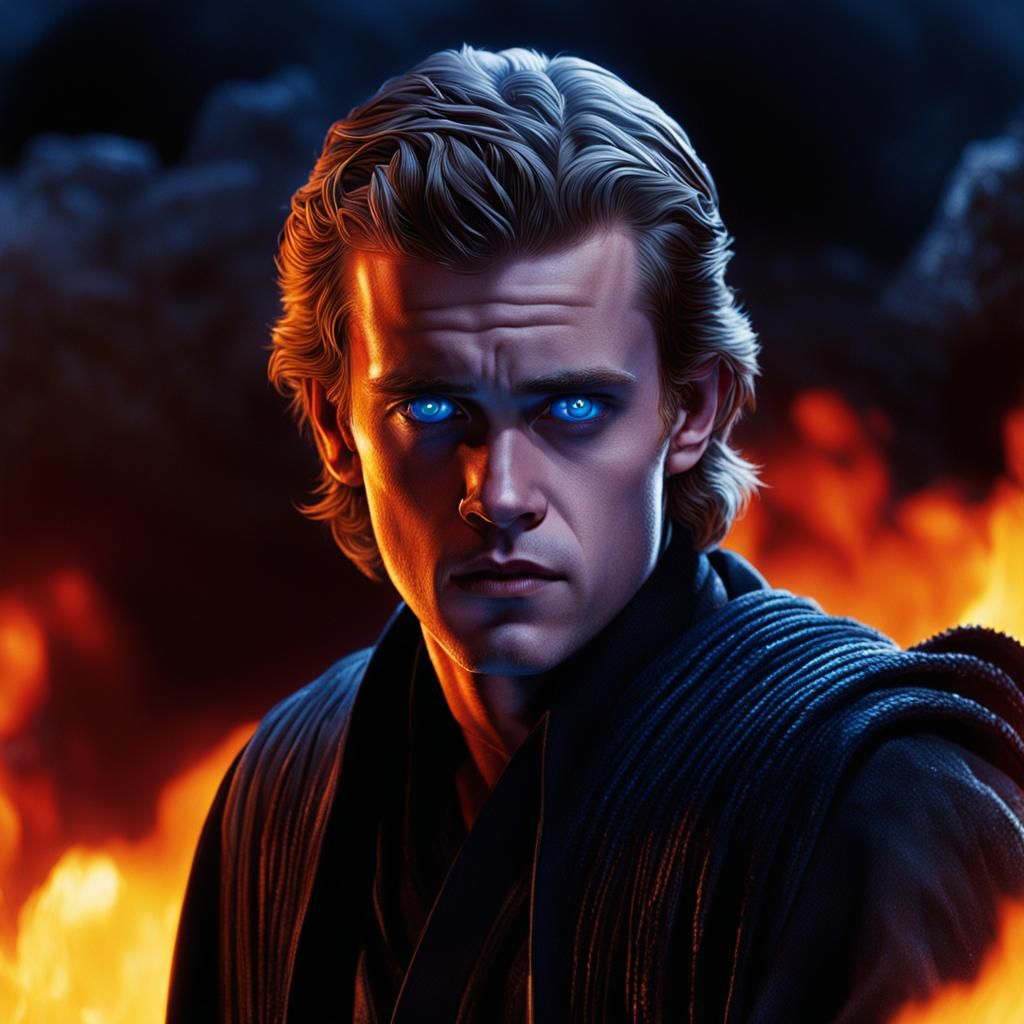 Anakin Skywalker in Lava with Blue Eyes