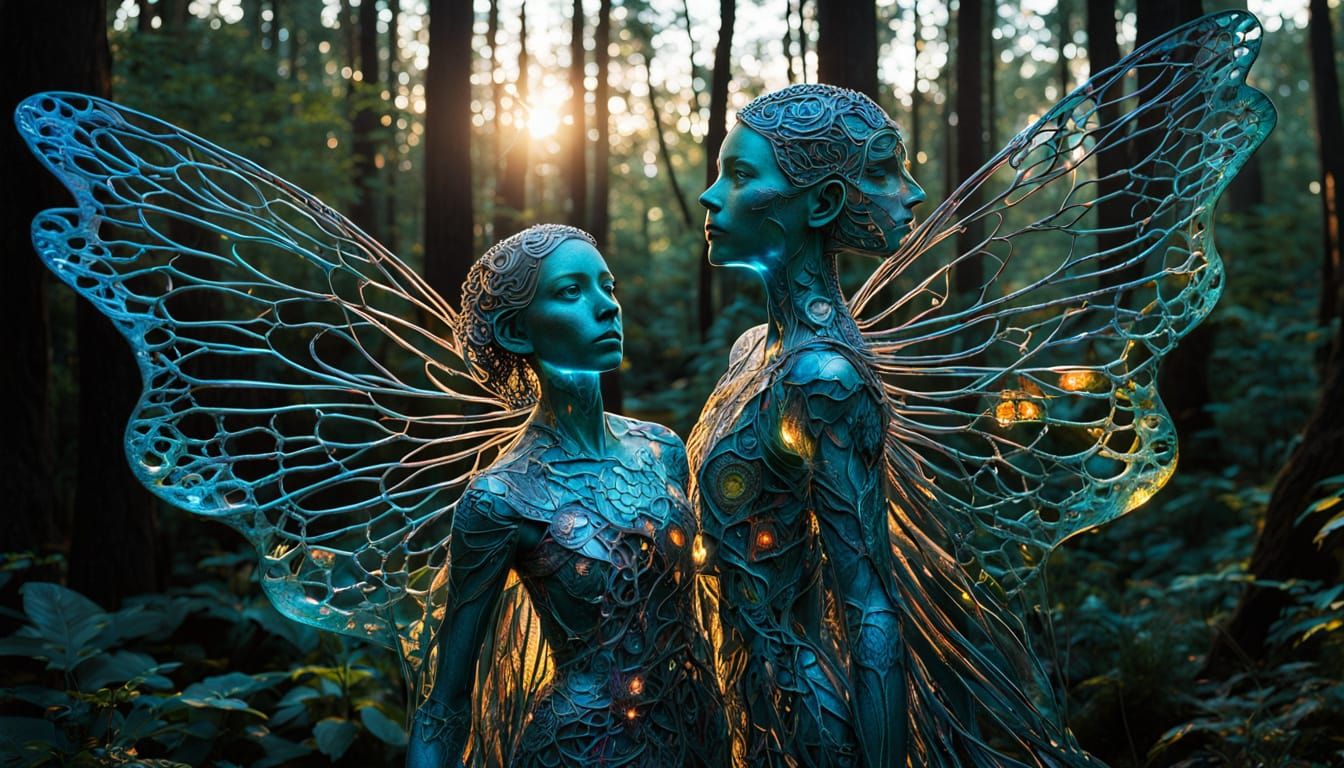 Surreal, Whimsical Biomorphic Sculpture with Iridescent Wing...