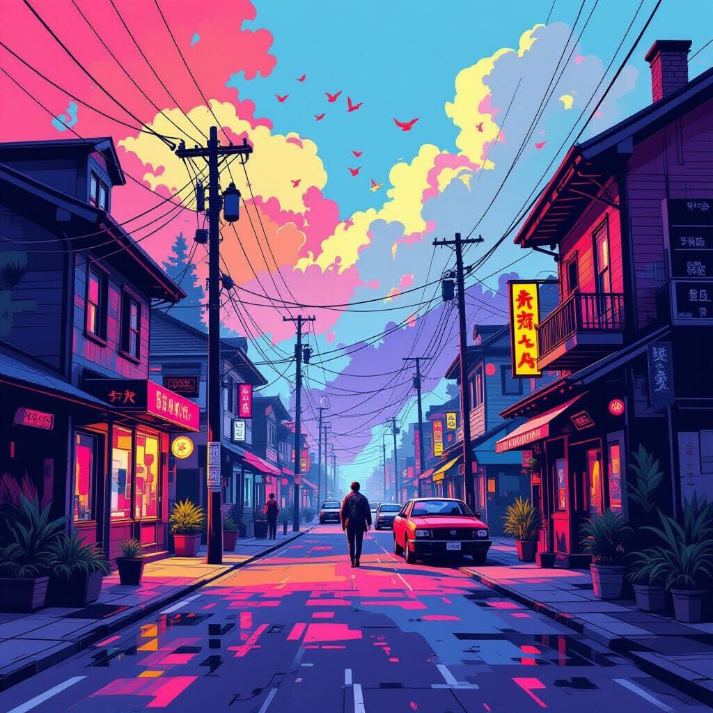 Eclectic Scene with Bold Brushstrokes and Rich Colors