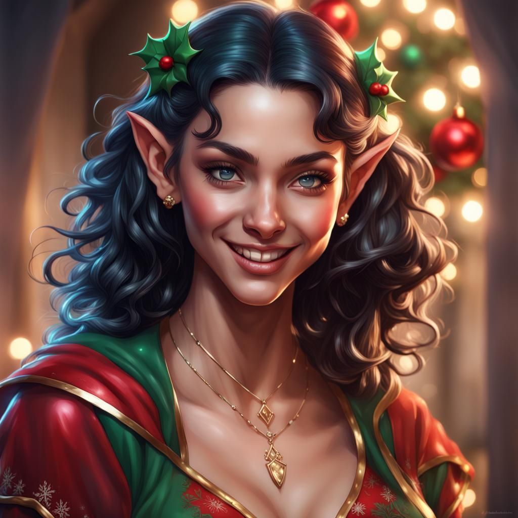 Christmas Elf Portrait in Art Nouveau Style