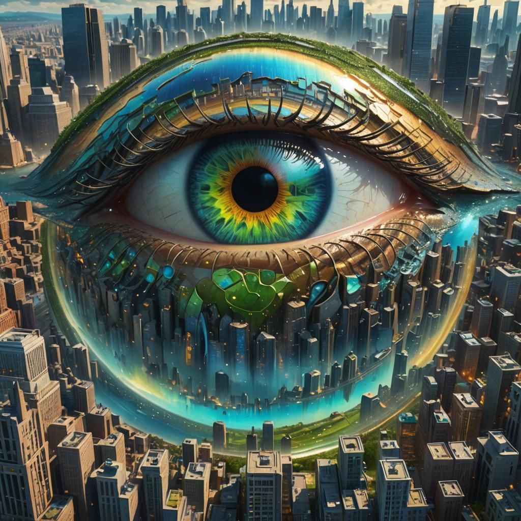 City in Eye Pupil: Vibrant Matte Painting