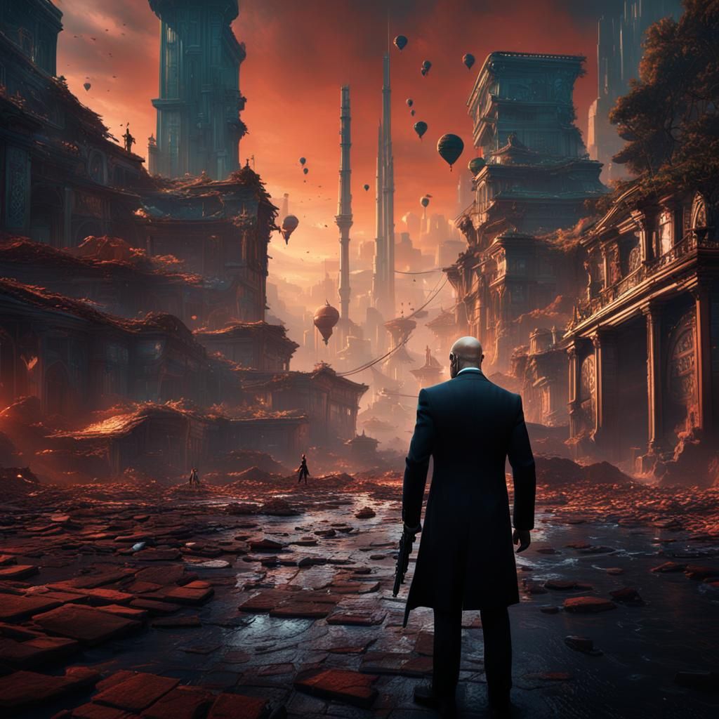 Agent 47 in Detailed Matte Painting