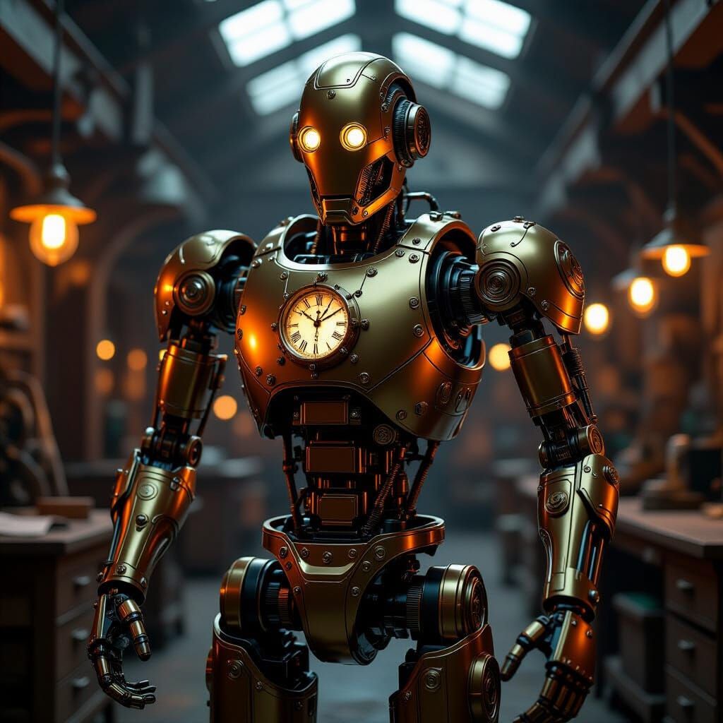 Steampunk Robot Crafted from Brass and Clockwork