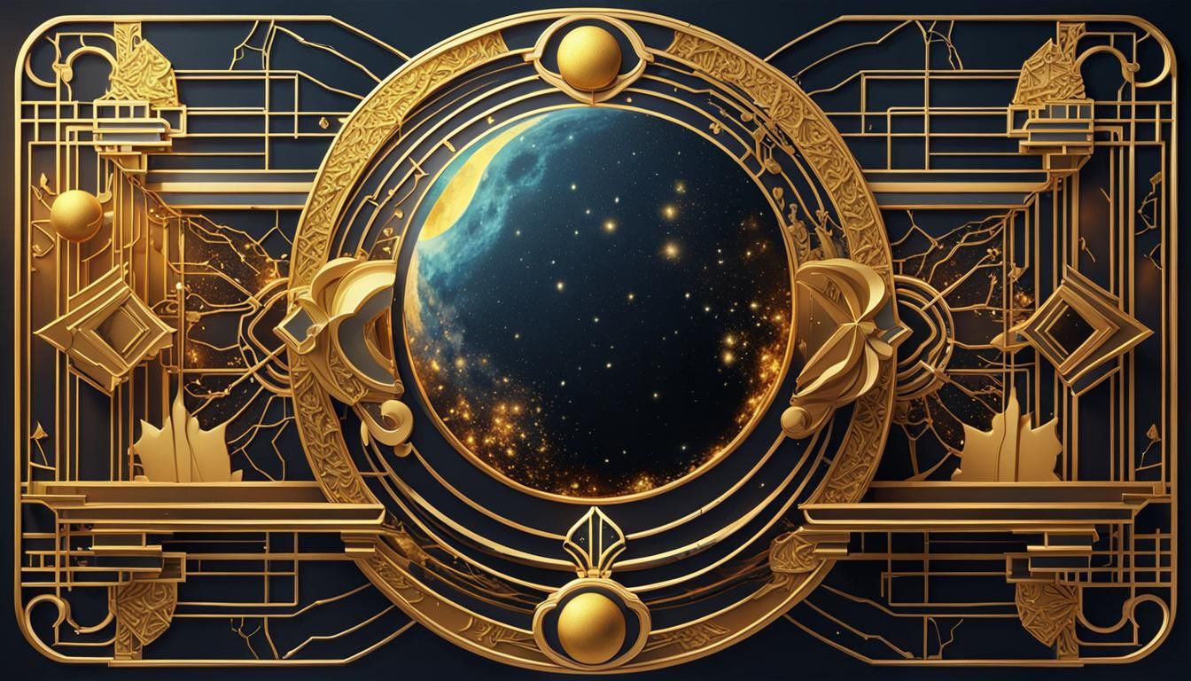 Golden Moon Illustration in Art Deco Style