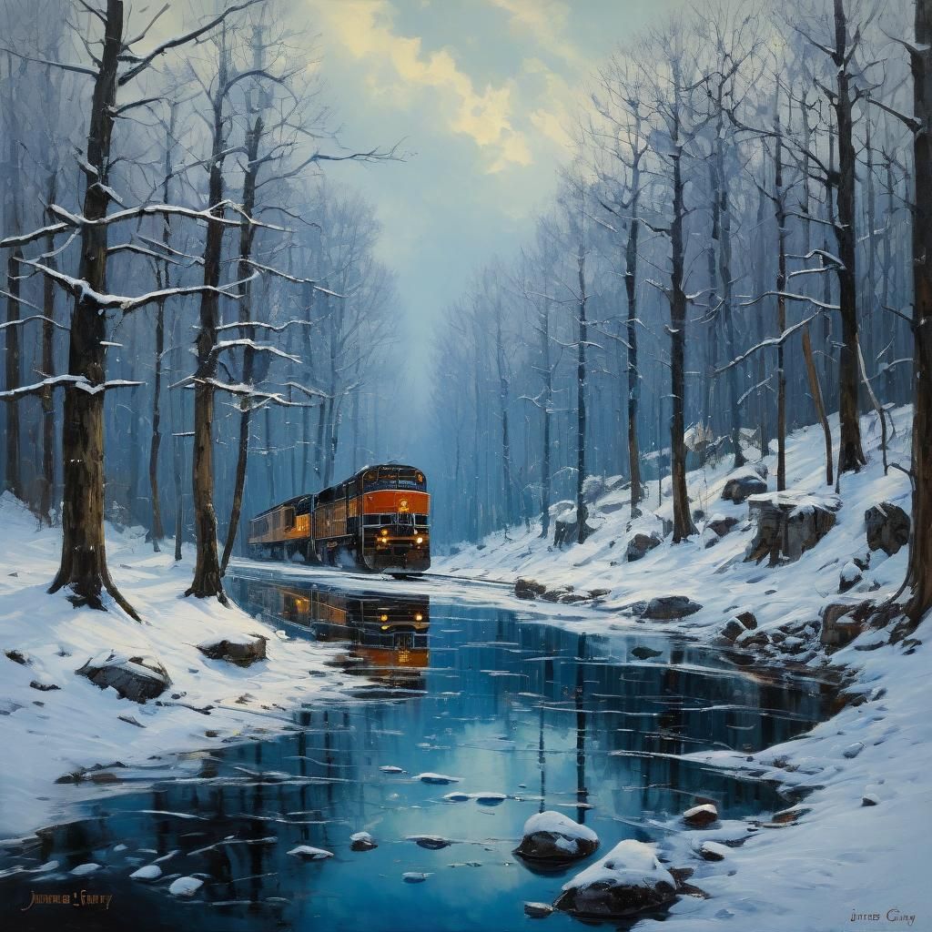 Desolate Winter Scene in Oil Painting Style