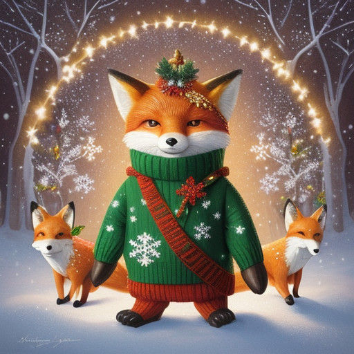 Whimsical Fox in Festive Christmas Sweater