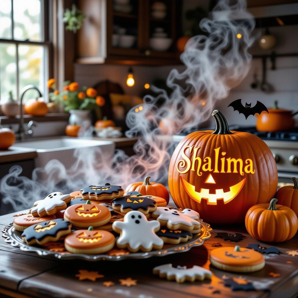Rustic Kitchen with Halloween Cookies and Decor